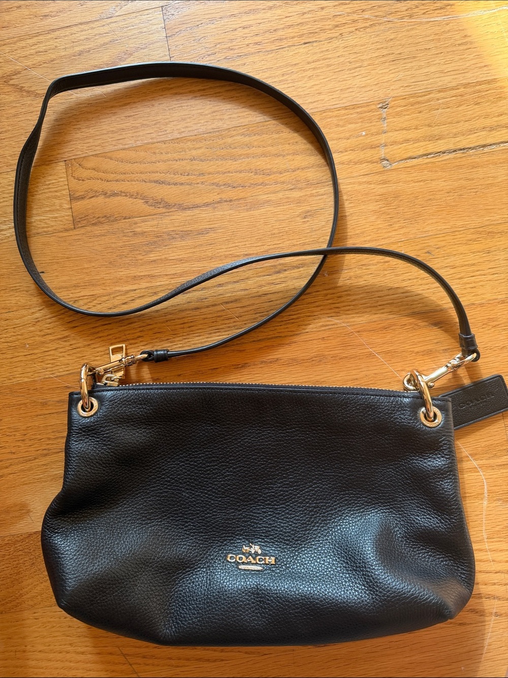 Coach Black Pebbled Leather Small Crossbody with Gold Hardware